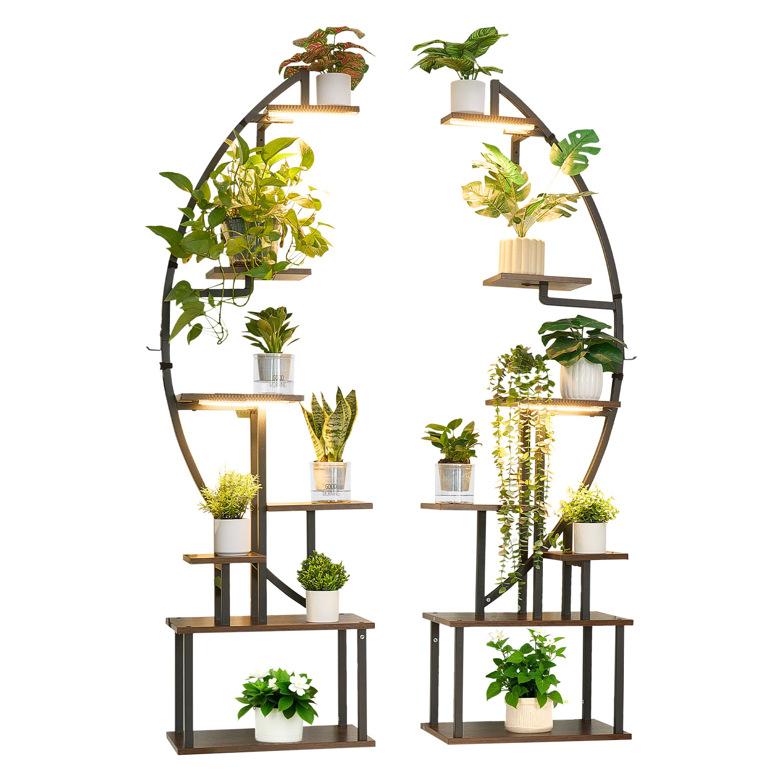 Plant Stand Indoor With Grow Lights, 65.5 In Tall 7-Tiered Lighted Plant Shelf, 2 Pack Metal Corner Plants Holder, 3 Timer & 10 Brightness, Half-Moon Shaped Flower Display Rack For Living Room_maomaolike.com